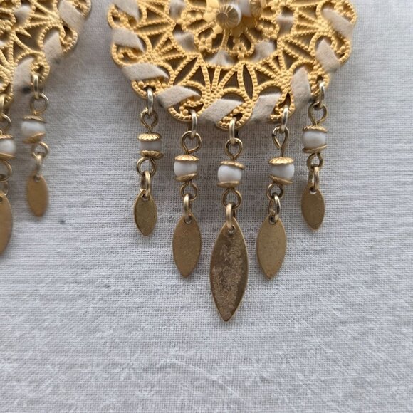 Bohemian Gold Dreamcatcher Dangle Earrings With Intricate Lace Design & Beads - Picture 4 of 6